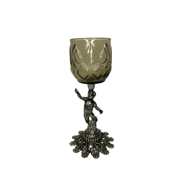 Vintage Silver Cherub‎ Goblet Cup Candle Holder Centerpiece Decor Unique Glass - Picture 1 of 10